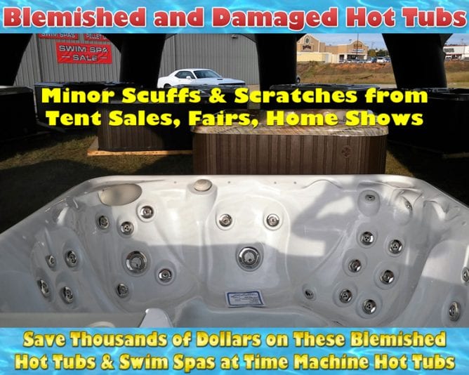 damaged, blemished, factory seconds, hot tubs, swim spas, discounts, sale, time machine hot tubs, longview, tyler, shreveport